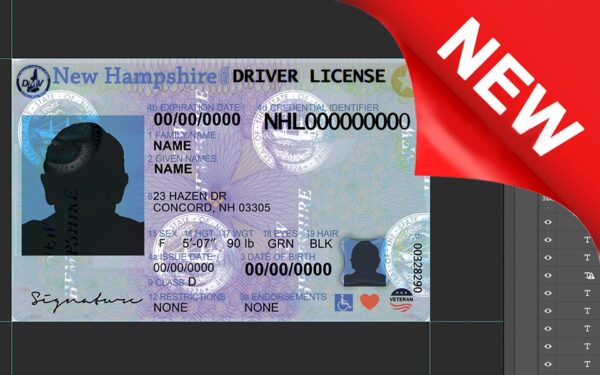 nh_new New Hampshire driver license Psd Template