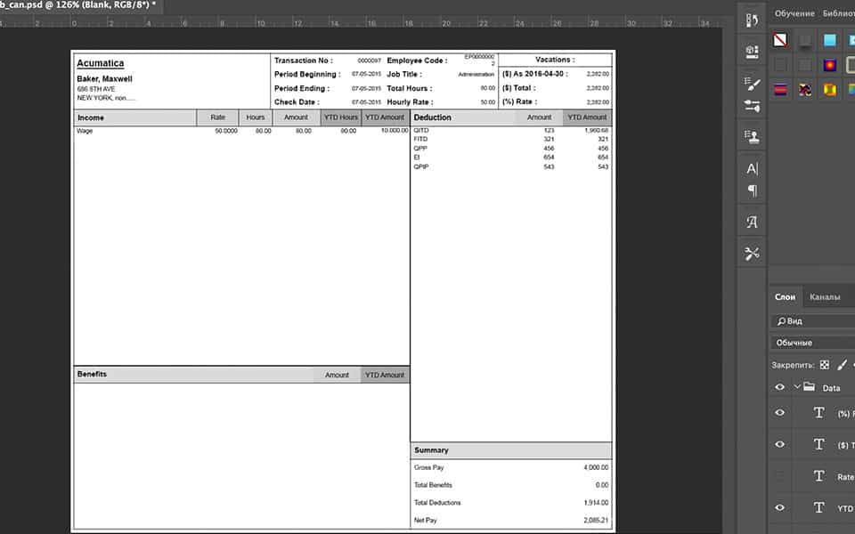 paystabcan Canada Paystub Statement psd template