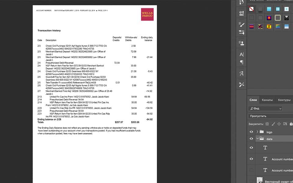 wellsfargo Wells Fargo Statement psd template