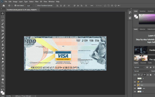 Visa Travelers Cheque Visa Travelers Cheque psd template