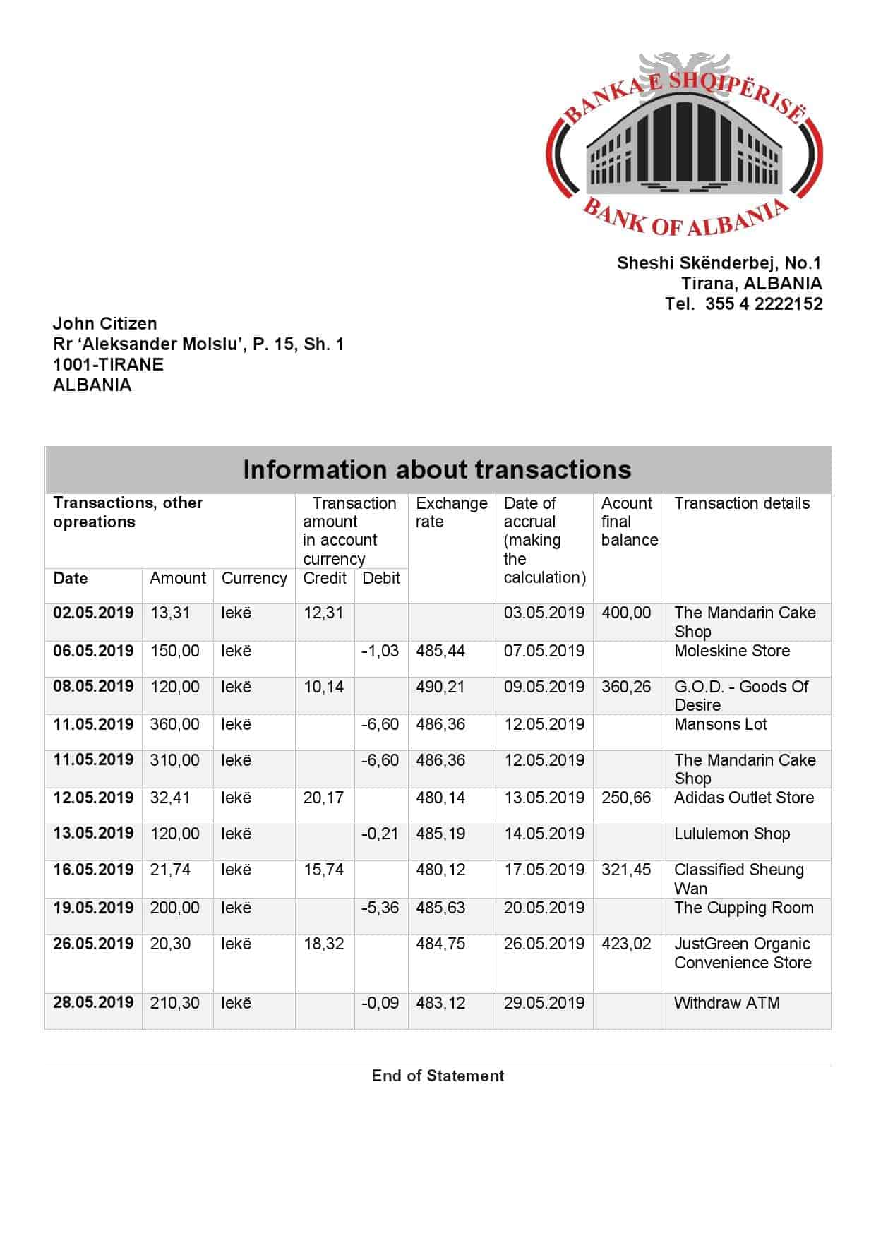 Albania-Bank-of-Albania-bank-statement-template-in-Word-and-PDF-format.jpg Albania Bank of Albania bank statement template in Word and PDF format