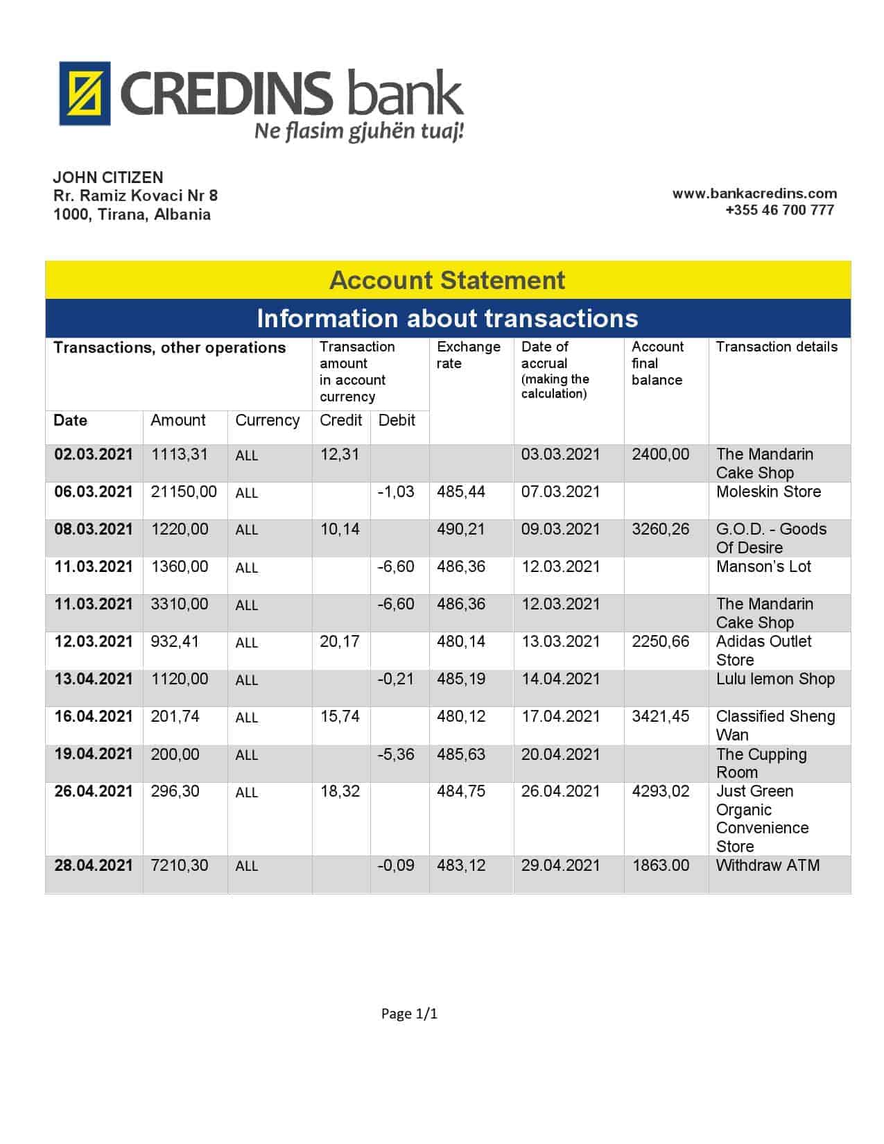Albania-Credins-Bank-statement-template-in-Word-and-PDF-format.jpg Albania Credins Bank statement template in Word and PDF format