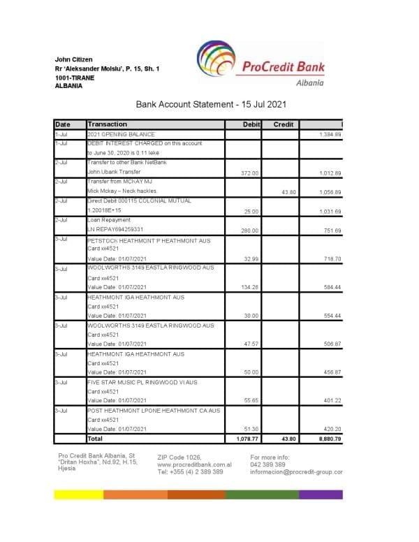 Albania-ProCredit-Bank-in-Excel-format.jpg Albania ProCredit bank statement template in Excel and PDF format