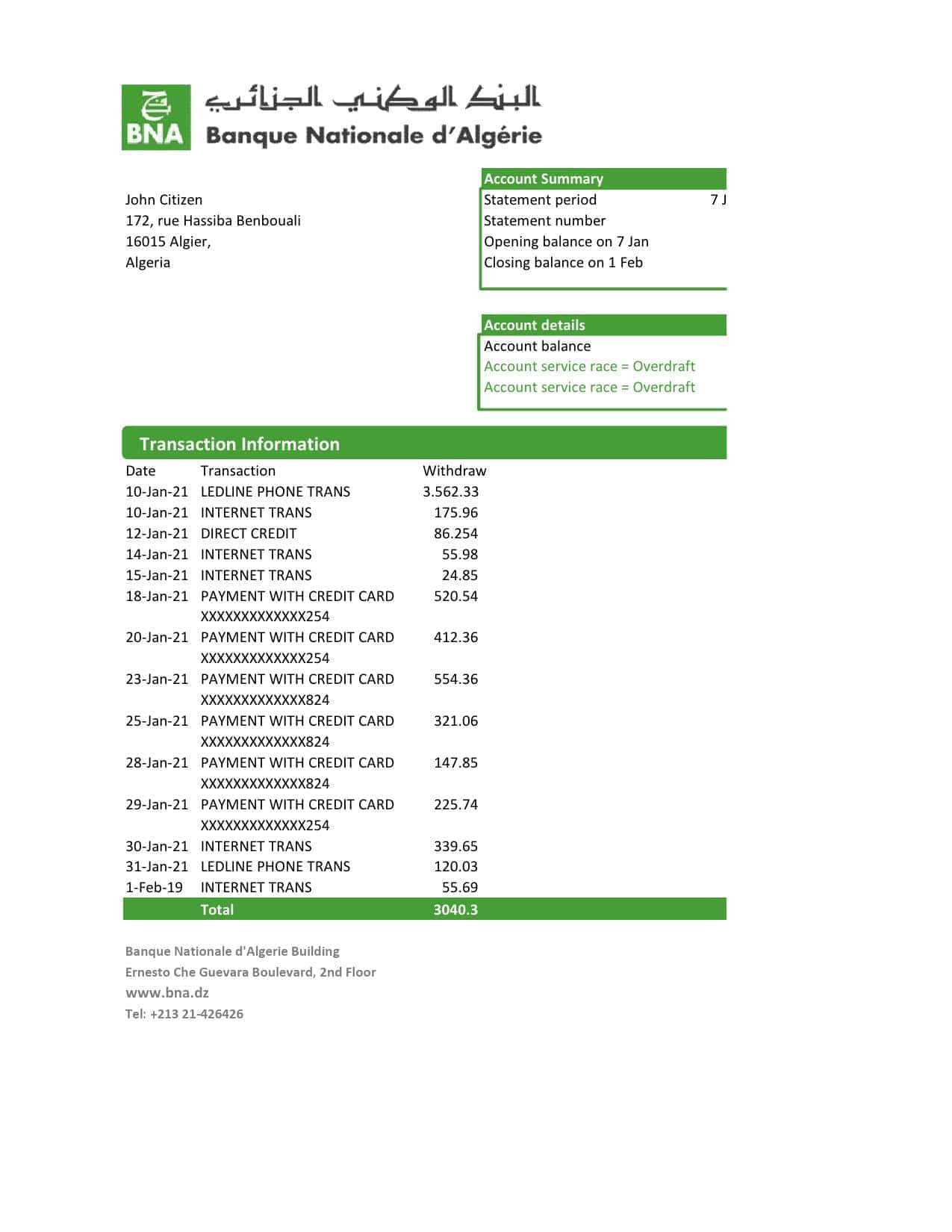 Algeria-Banque-nationale-dAlgerie-BNA.jpg Algeria Banque nationale d’Algérie (BNA) Bank Statement Template in Excel and PDF Format