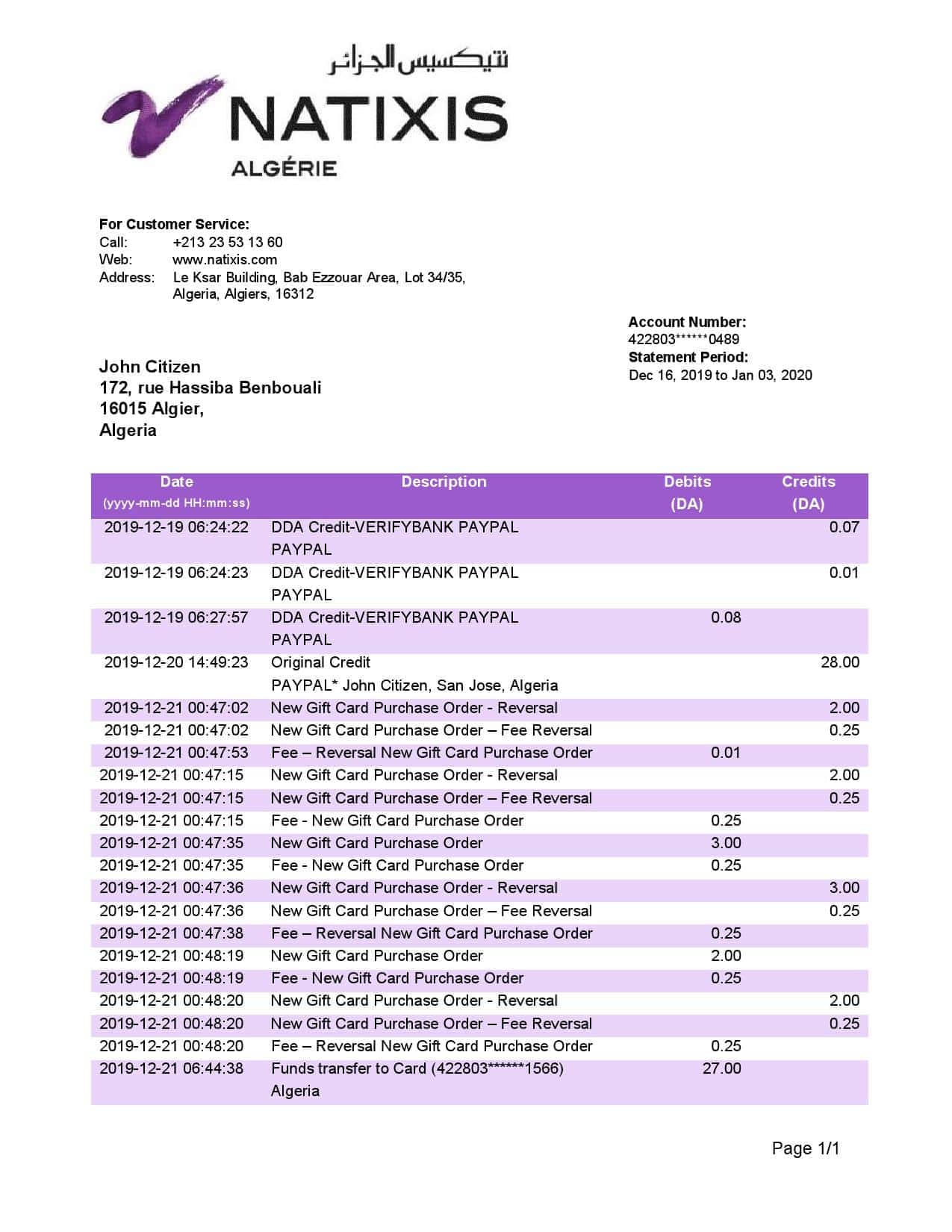 Algeria-Natixis-Algerie-bank-statement.jpg Algeria Natixis Algerie bank proof of address bank statement template in Word and PDF format