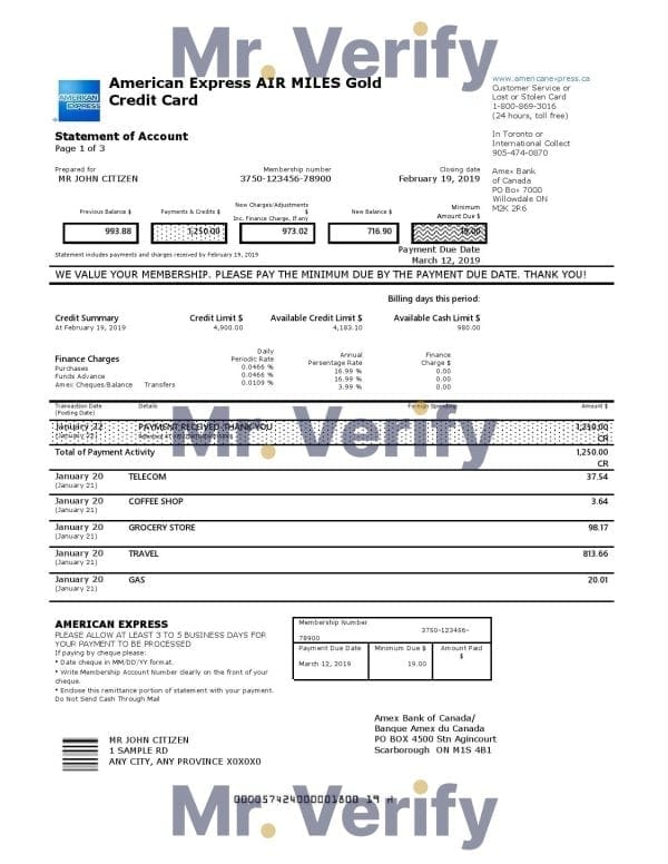 American-Express-Air-Miles-Gold-Credit-Card-account-statement.jpg Canada American Express Air Miles Credit Card account statement easy to fill template in Word and PDF format