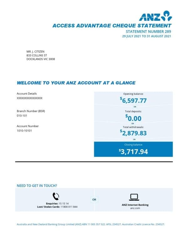 Australia-ANZ-proof-of-address-bank-statement-template-in-.doc-and-.pdf-format-2-pages-1.jpg Australia ANZ proof of address bank statement template in .doc and .pdf format, 2 pages