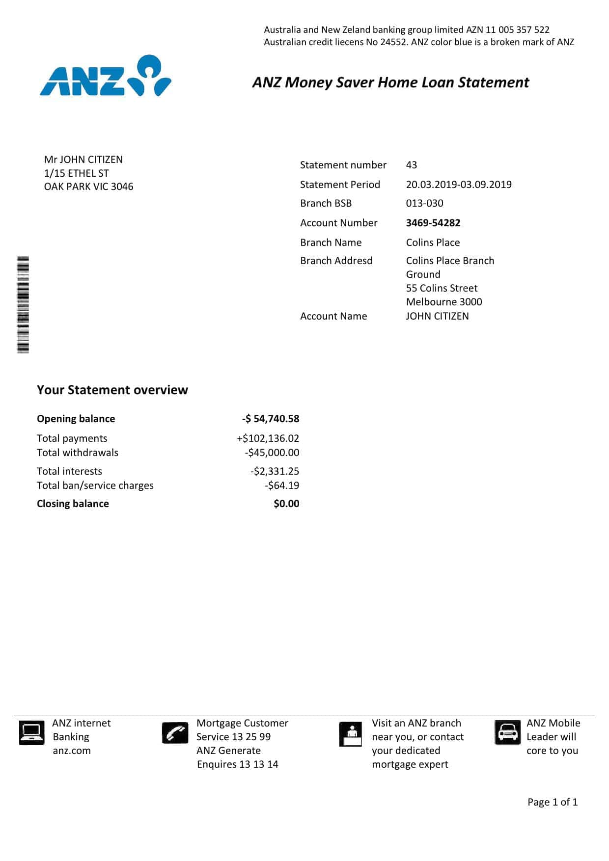 Australia-ANZ.jpg Australia ANZ Proof of Address Bank Statement Template in Word and PDF Format