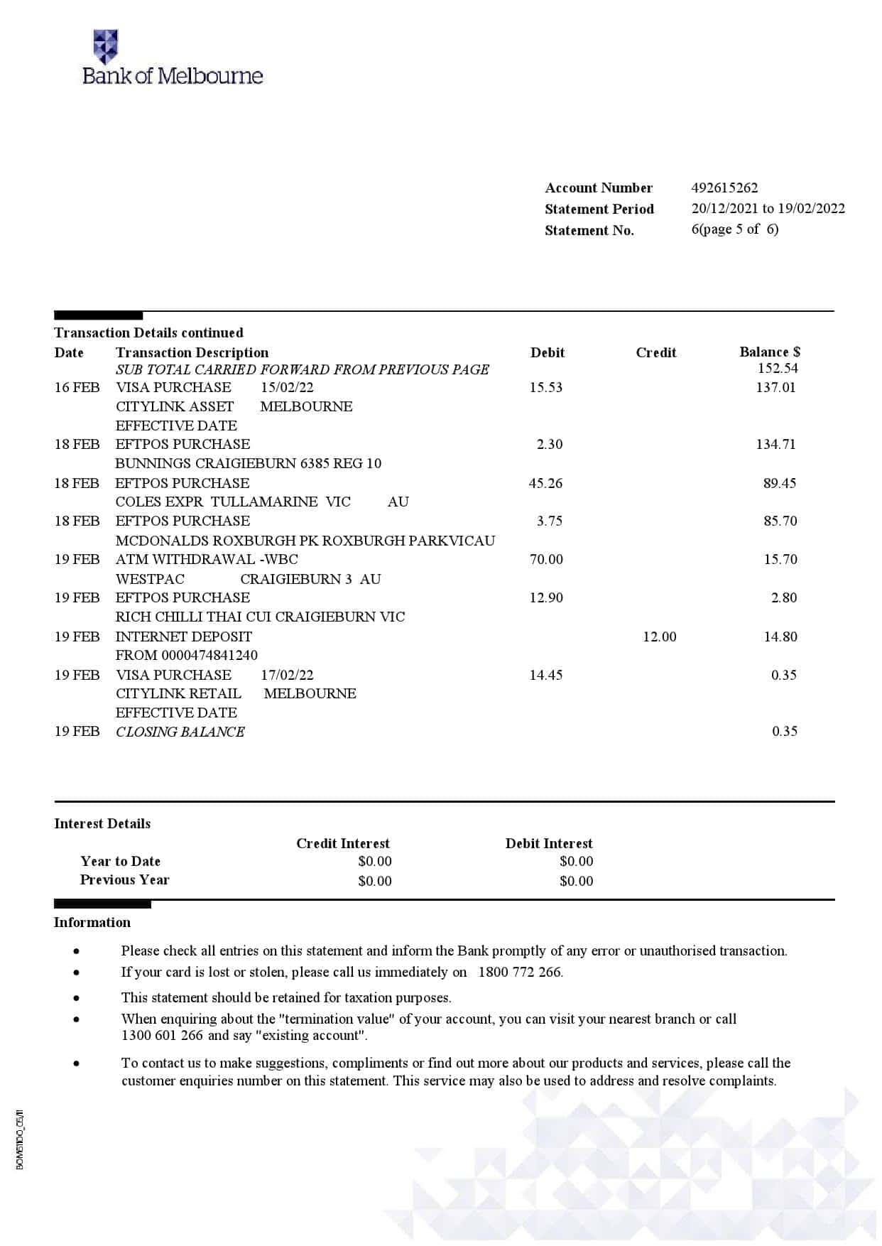 Australia-Bank-of-Melbourne-bank-account-statement-Word-and-PDF-template-6-pages-5.jpg Australia Bank of Melbourne bank account statement, Word and PDF template, 6 pages - Image 5
