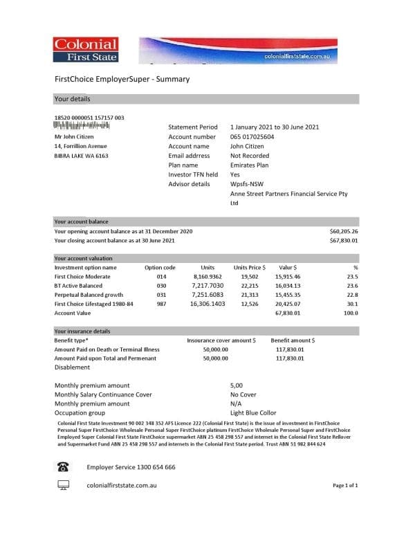 Australia-Colonial-First-State-Bank.jpg Australia Colonial First State Bank statement template in Excel and PDF format, fully editable