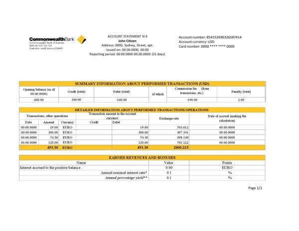 Australia-Commonwealth-Account-Bank.jpg Australia Commonwealth Account Bank statement template in Excel and PDF format, fully editable