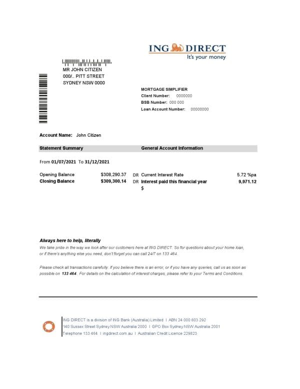 Australia ING Direct Bank Statement Easy to Fill Template in Excel and PDF Format