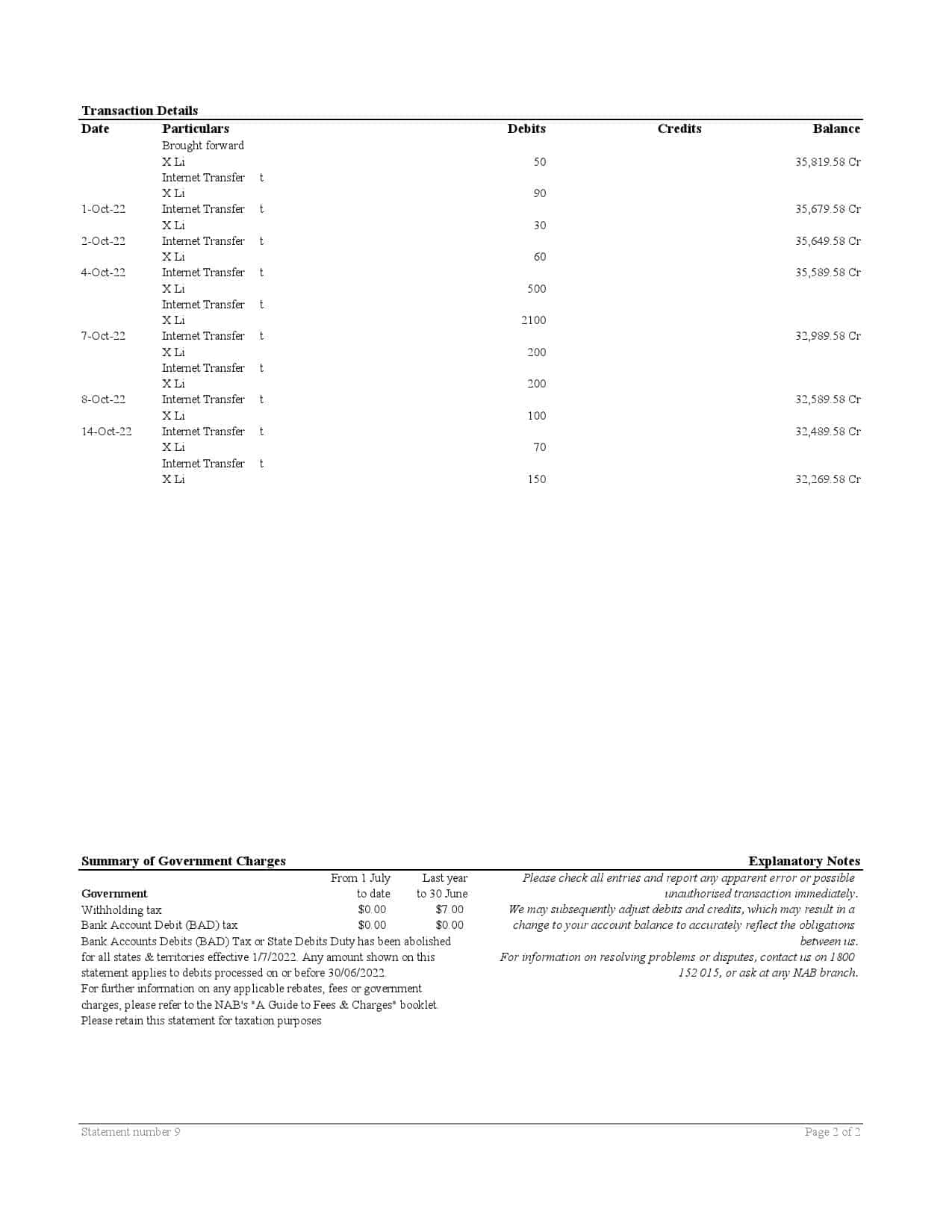 Australia-NAB-bank-statement-2-pages_000002.jpg Australia NAB Bank Statement Excel and PDF Template 2 Pages - Image 2