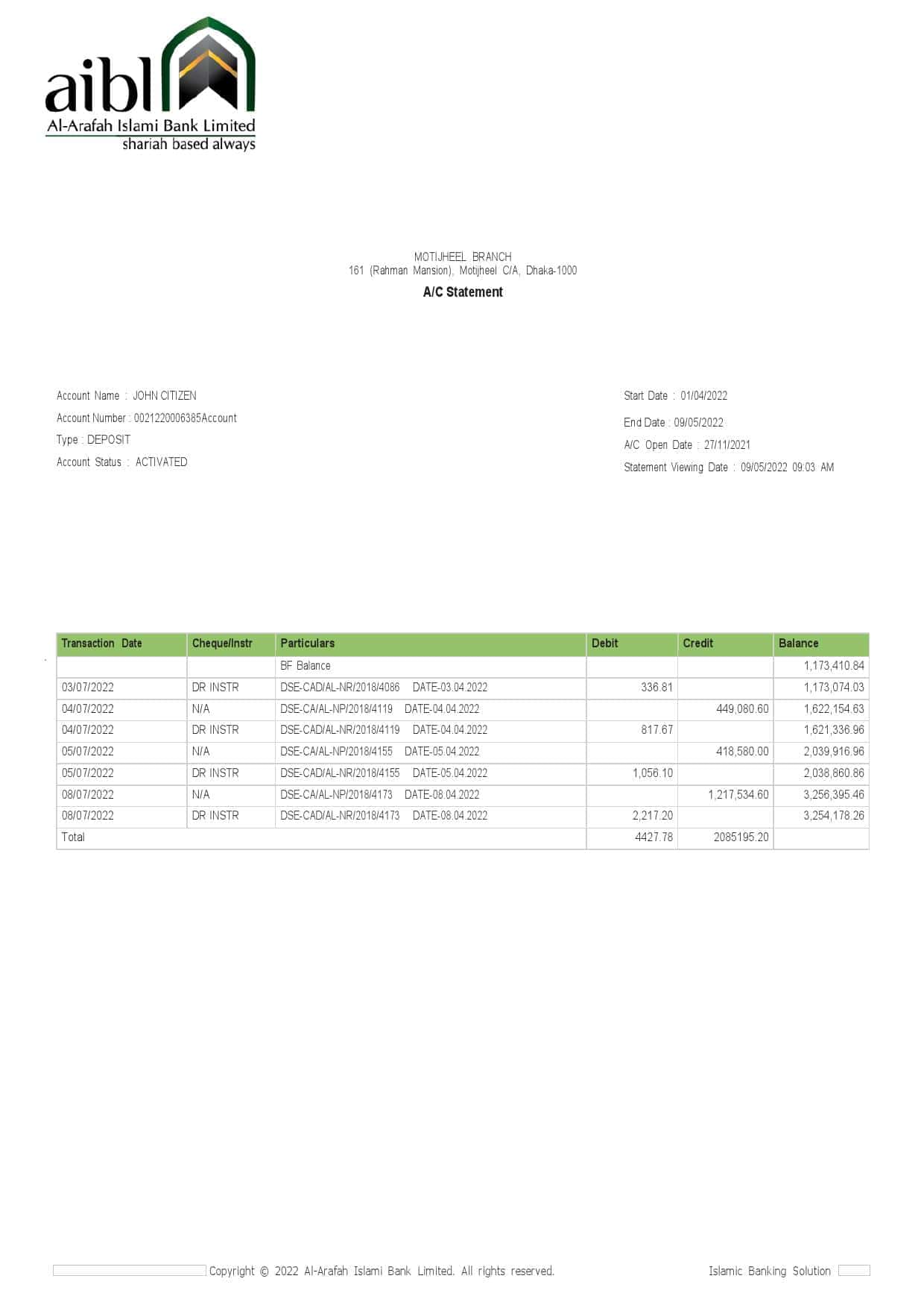 Bangladesh-Al-Arafah-Islami-Bank-statement-Word-and-PDF-template.jpg Bangladesh Al-Arafah Islami Bank statement, Word and PDF template