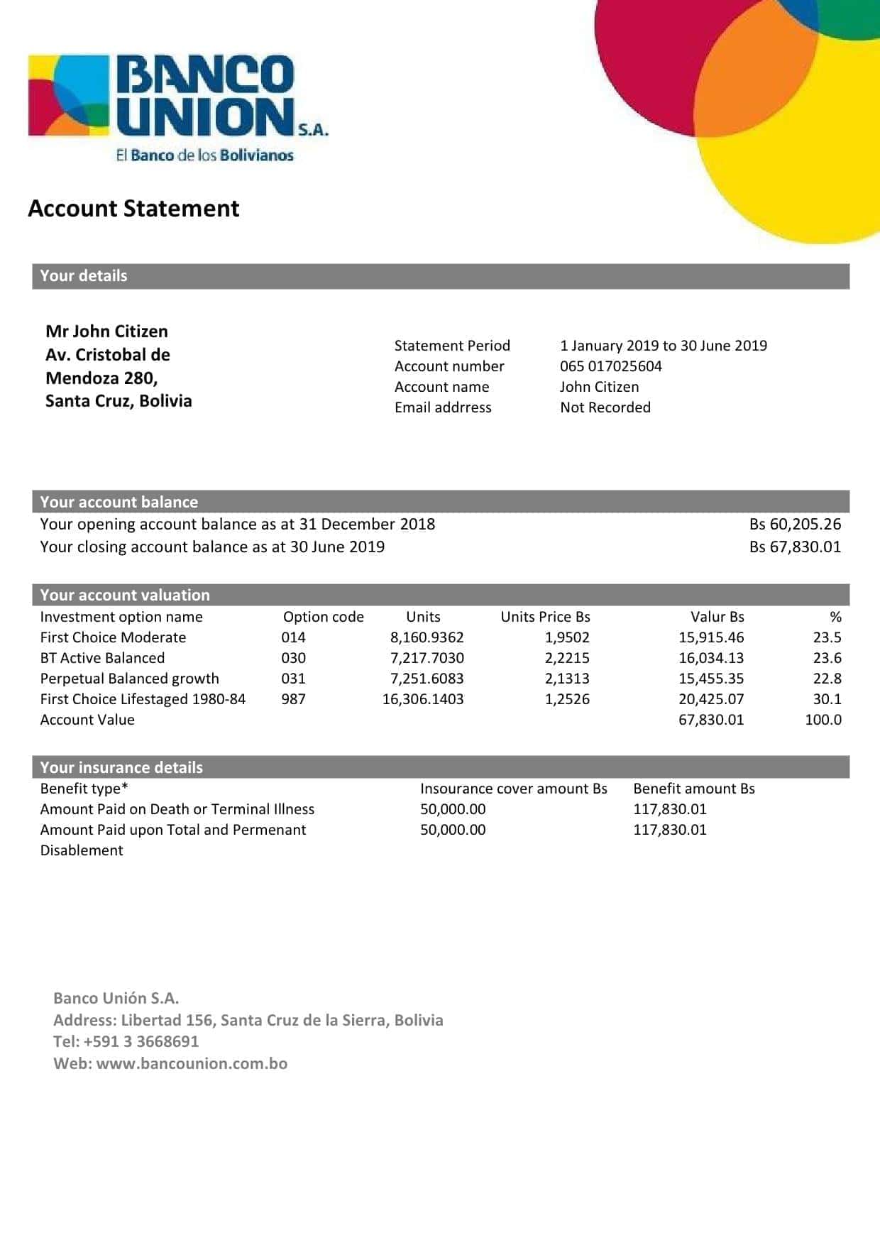 Banko-Union.jpg Bolivia Banco Union bank statement template in Word and PDF format