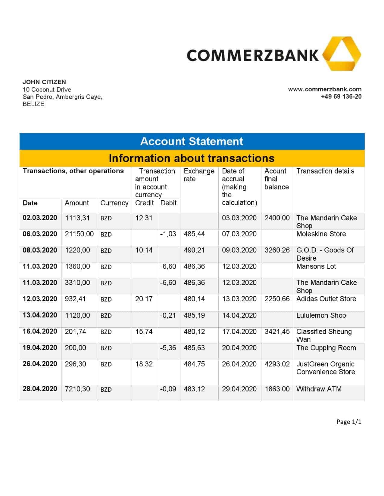 Belize-Commerzbank-bank-statement.jpg Belize Commerzbank bank statement easy to fill template in Excel and PDF format