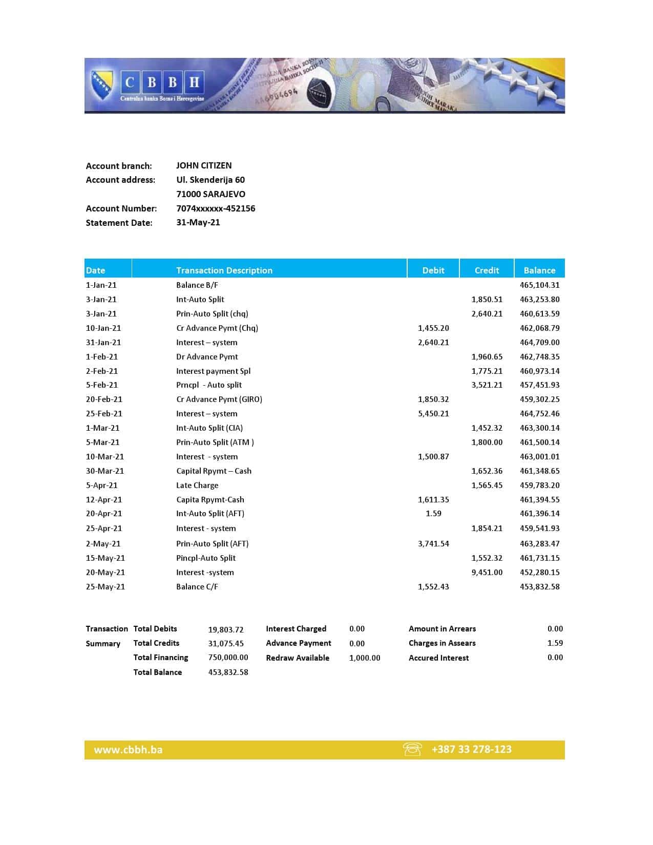 Bosnia-and-Herzegovina-Central-Bank.jpg Bosnia and Herzegovina Central Bank statement easy to fill template in Excel and PDF format (AutoSum)