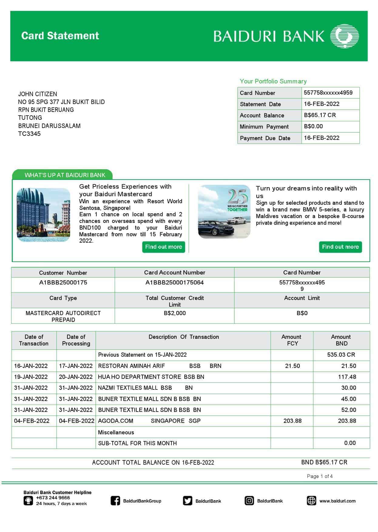 Brunei-Baiduri-bank-card-statement-Word-and-PDF-template-4-pages-1.jpg Brunei Baiduri bank card statement, Word and PDF template, 4 pages