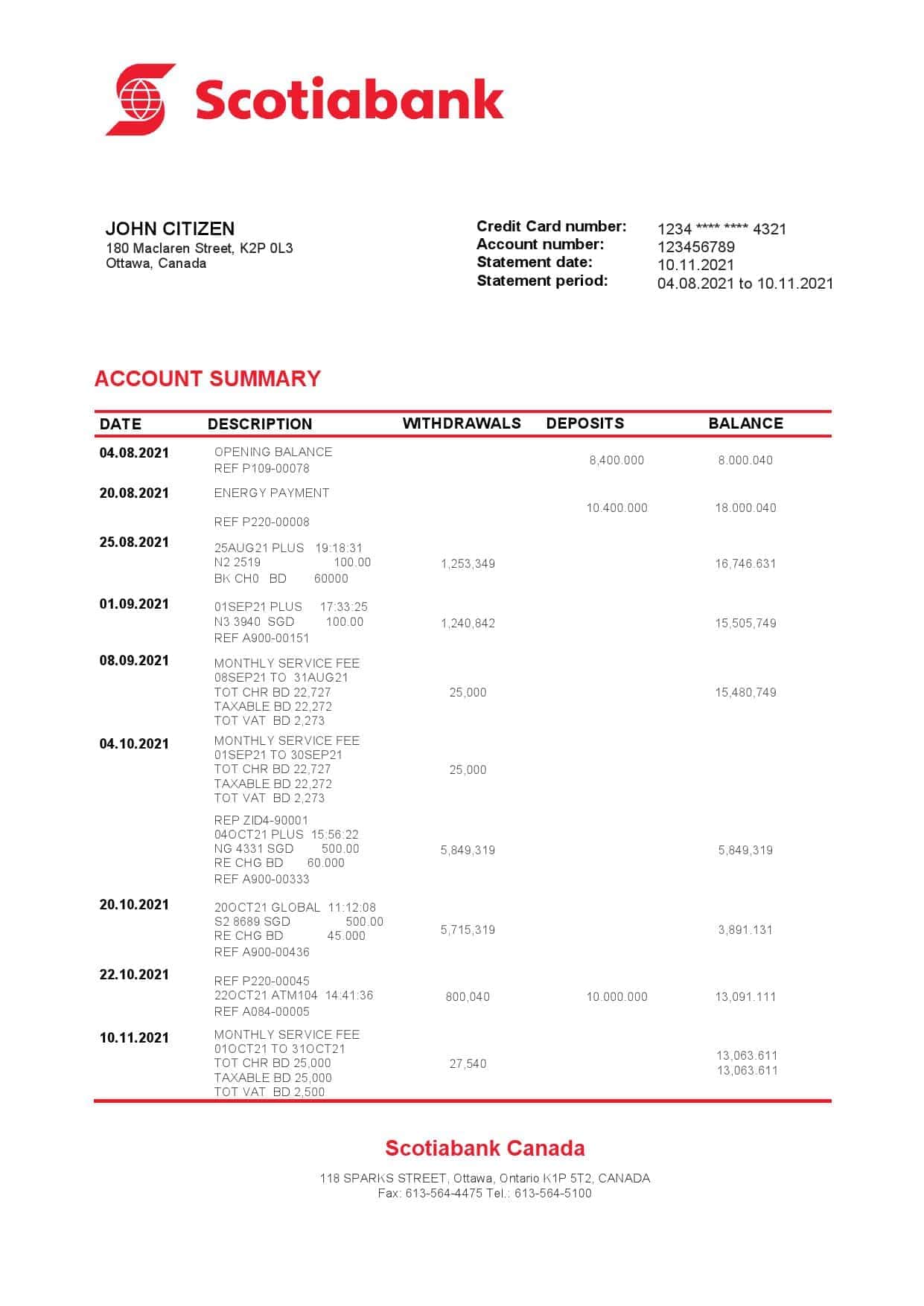 Canada-Scotiabank-bank-statement_000001.jpg Canada Scotiabank bank statement template in Word and PDF format
