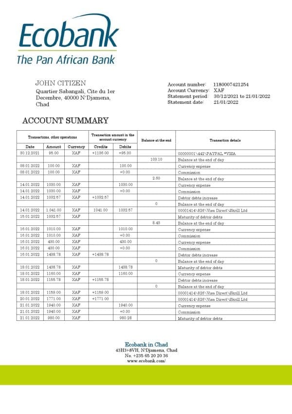 Chad-Ecobank-bank-statement-template-in-Word-and-PDF-format.jpg Chad Ecobank bank statement template in Word and PDF format
