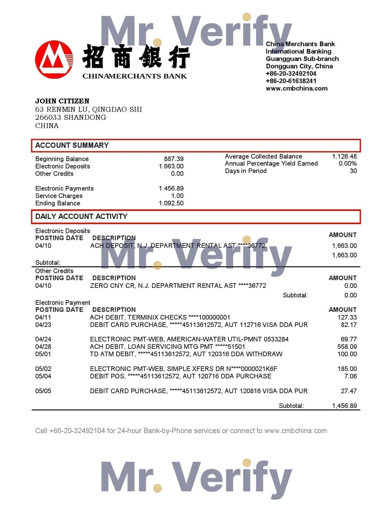 China-Merchants-bank-statement.jpg China Merchants bank proof of address statement template in Word and PDF format