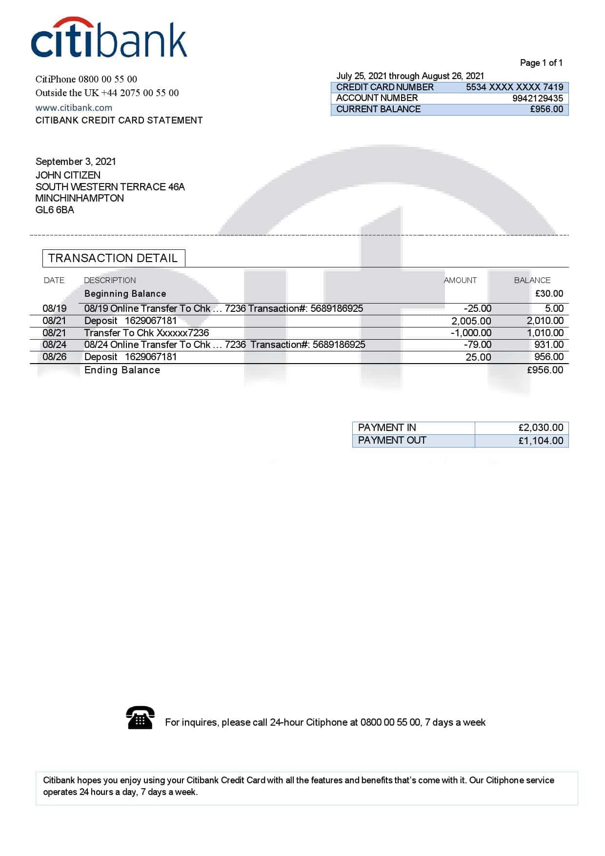 Citibank-3_000001-1.jpg United Kingdom Citibank bank statement template in .doc and .pdf format
