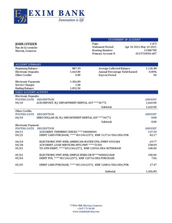 Comoros-Exim-bank-statement-Word-and-PDF-template-fully-editable.jpg Comoros Exim bank statement Word and PDF template, fully editable