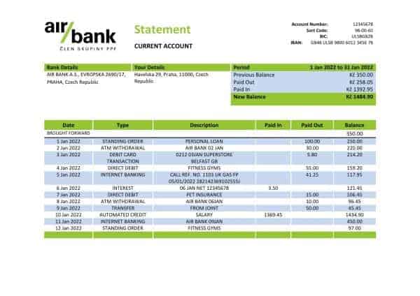 Czechia-Air-bank-statement-template-in-Word-and-PDF-format.jpg Czechia Air bank statement template in Word and PDF format