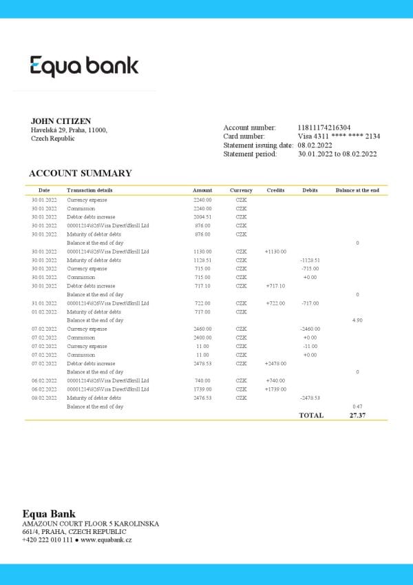 Czechia-Equabank-bank-statement-template-in-Word-and-PDF-format.jpg Czechia Equabank bank statement template in Word and PDF format