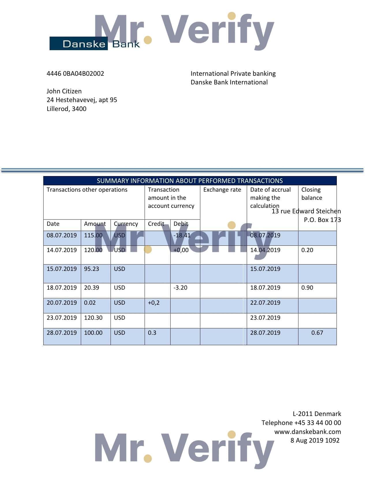 Danskebank.jpg Denmark Danskebank proof of address bank statement template in Word and PDF format (.doc and .pdf)