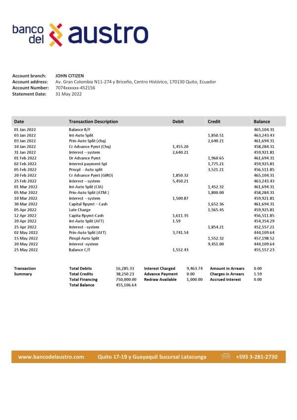 Ecuador-Banco-del-Austro-proof-of-address-bank-statement-template-in-Word-and-PDF-format.jpg Ecuador Banco del Austro proof of address bank statement template in Word and PDF format