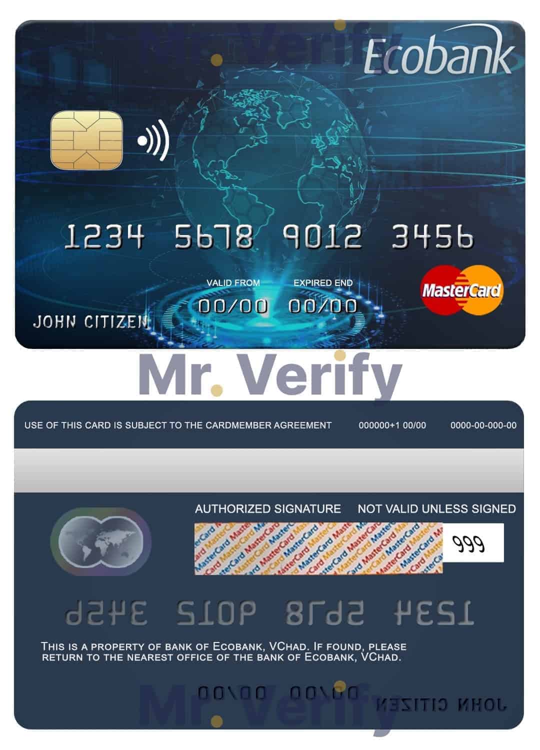Editable Chad Ecobank mastercard credit card Templates in PSD Format Editable Chad Ecobank mastercard credit card Templates in PSD Format