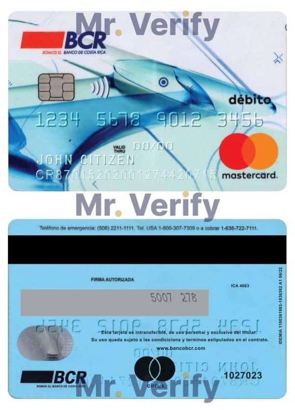 Editable Costa Rica The Bank of Costa Rica bank mastercard debit card Templates in PSD Format