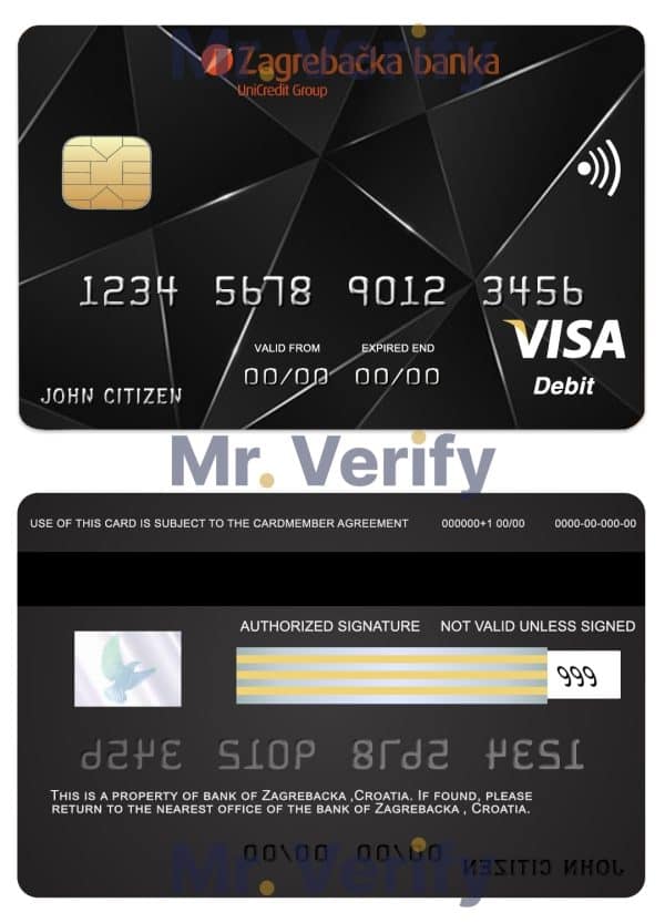 Editable Croatia Zagrebacka bank visa credit card Templates in PSD Format