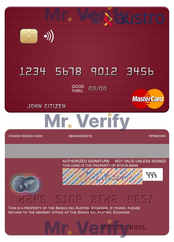 Editable Ecuador Banco del Austro mastercard Templates in PSD Format Editable Ecuador Banco del Austro mastercard Templates in PSD Format