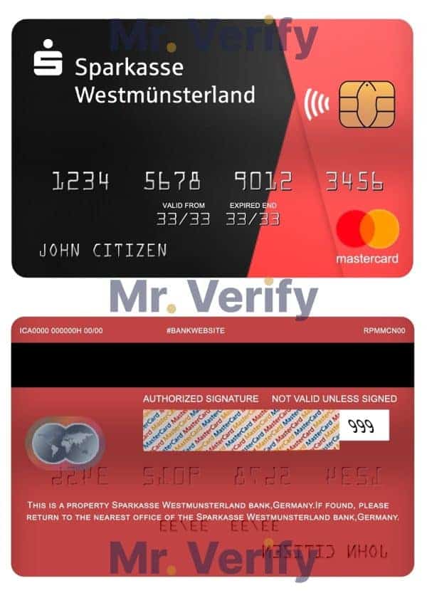 Editable Germany Sparkasse Westmunsterland bank mastercard Templates in PSD Format