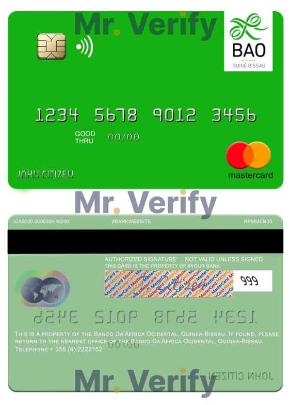 Editable Guinea Bissau Banco Da Africa Ocidental mastercard credit card Templates in PSD Format