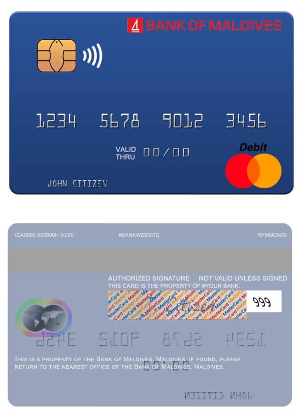 Editable Maldives Bank of Maldives mastercard credit card Templates Editable Maldives Bank of Maldives mastercard credit card Templates