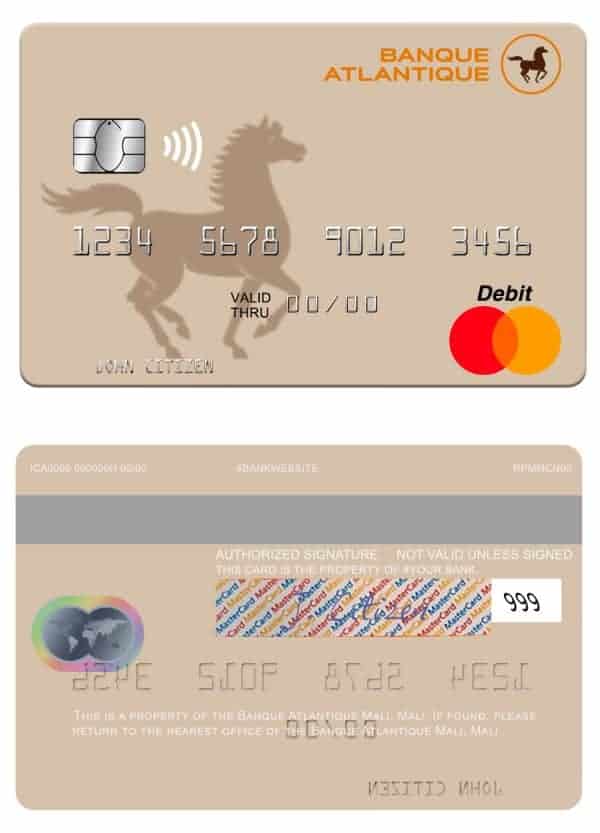 Editable Mali Banque Atlantique mastercard credit card Templates Editable Mali Banque Atlantique mastercard credit card Templates