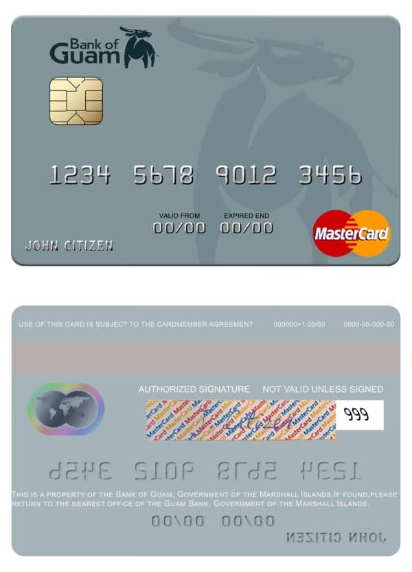 Editable Marshall Islands Bank of Guam mastercard Templates