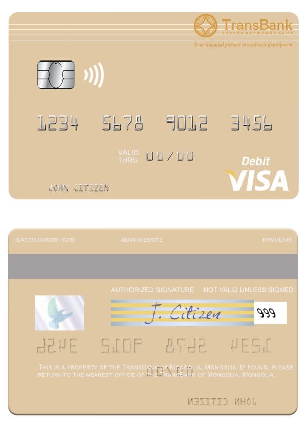 Editable Mongolia TransBank of Mongolia bank visa debit card Templates Editable Mongolia TransBank of Mongolia bank visa debit card Templates