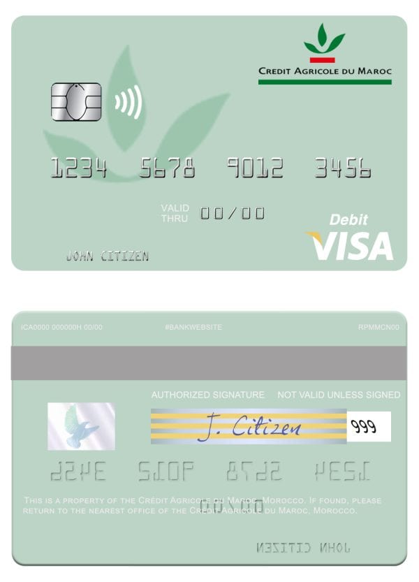 Editable Morocco Crédit Agricole du Maroc bank visa debit card Templates Editable Morocco Crédit Agricole du Maroc bank visa debit card Templates