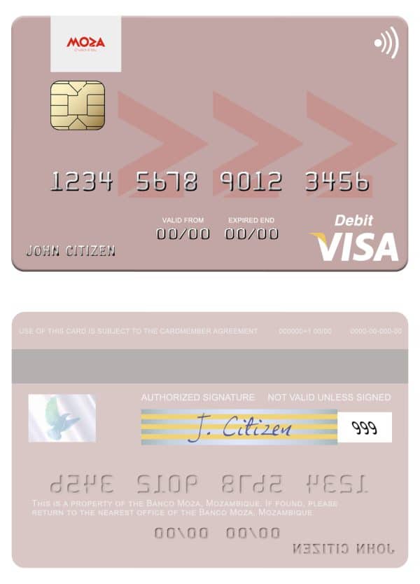 Editable Mozambique Banco Moza visa debit card Templates Editable Mozambique Banco Moza visa debit card Templates