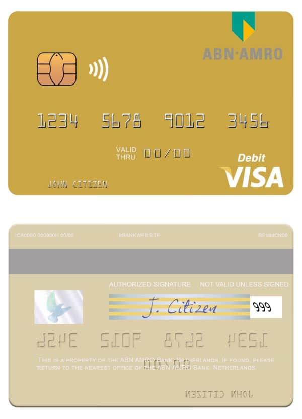 Editable Netherlands ABN AMRO Bank visa debit card Templates Editable Netherlands ABN AMRO Bank visa debit card Templates