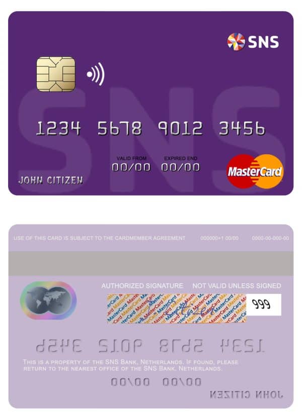 Editable Netherlands SNS Bank mastercard credit card Templates Editable Netherlands SNS Bank mastercard credit card Templates