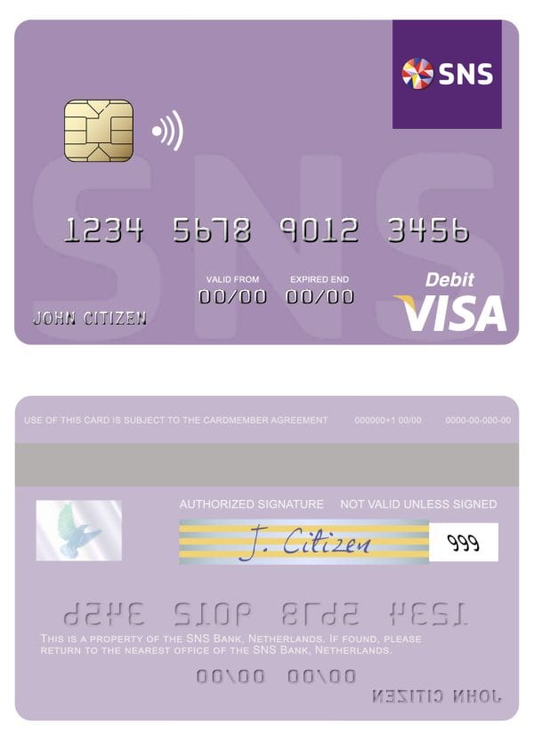 Editable Netherlands SNS Bank visa debit card Templates Editable Netherlands SNS Bank visa debit card Templates