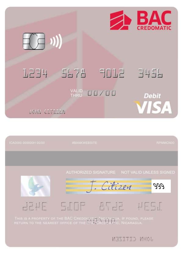 Editable Nicaragua BAC Credomatic visa debit card Templates Editable Nicaragua BAC Credomatic visa debit card Templates