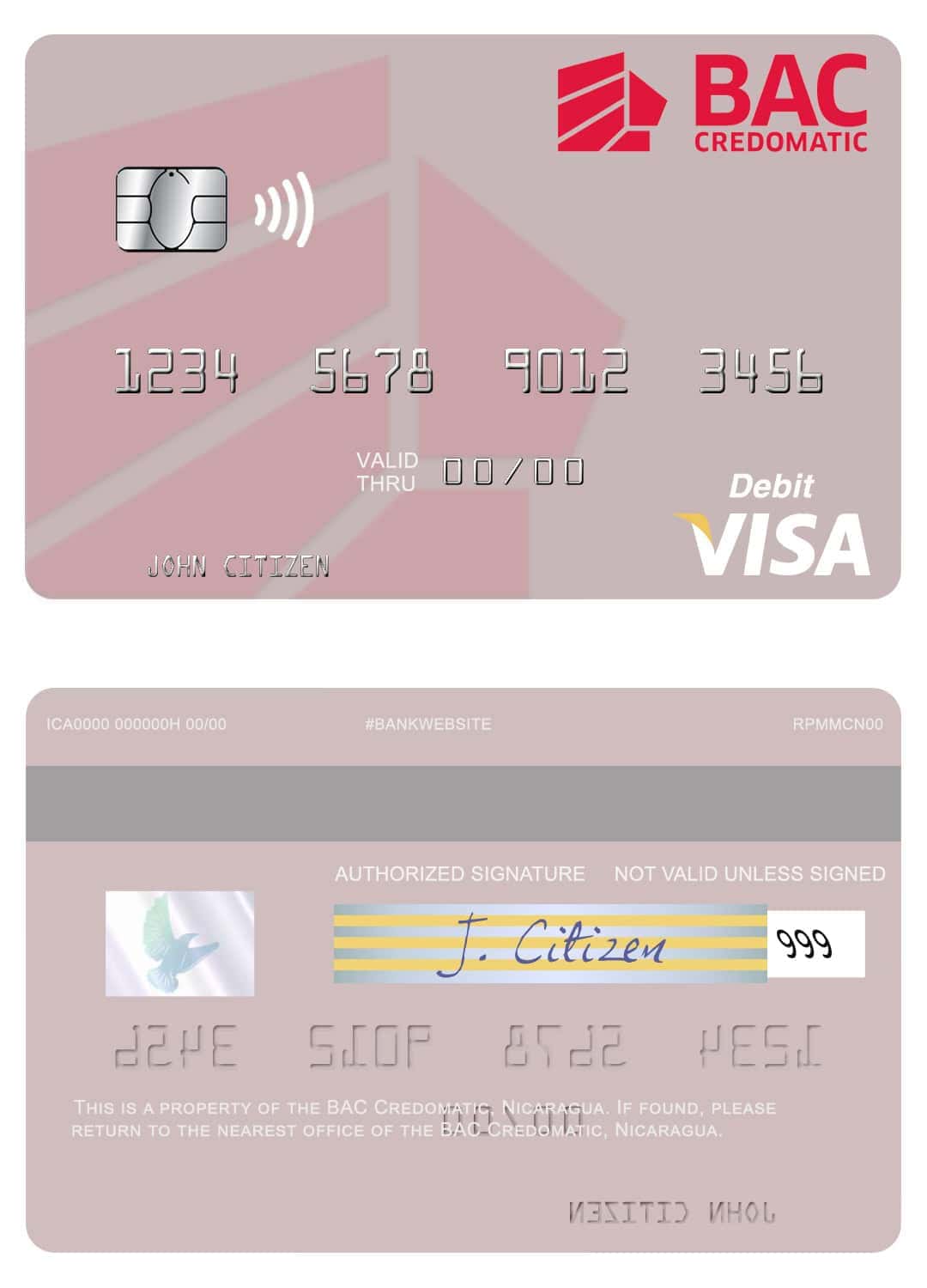 Editable Nicaragua BAC Credomatic visa debit card Templates Editable Nicaragua BAC Credomatic visa debit card Templates