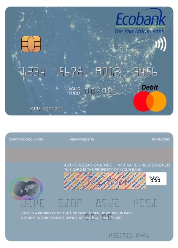 Editable Niger Ecobank mastercard Templates