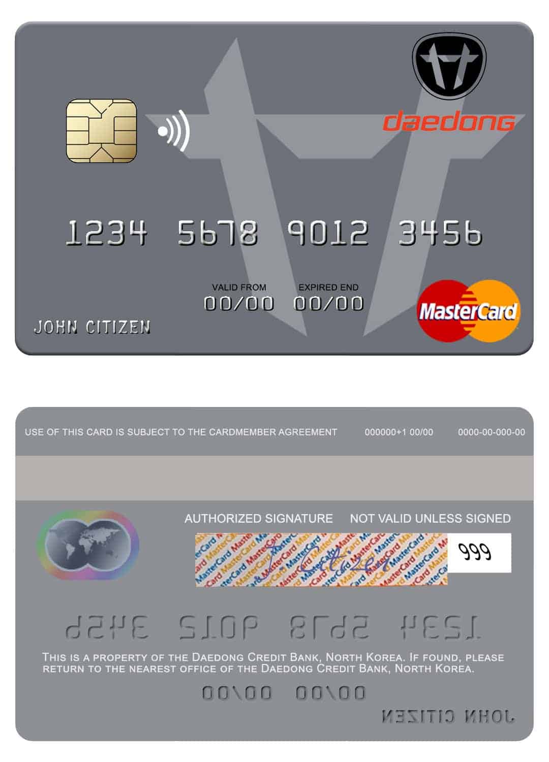 Editable North Korea Daedong Credit Bank mastercard Templates Editable North Korea Daedong Credit Bank mastercard Templates